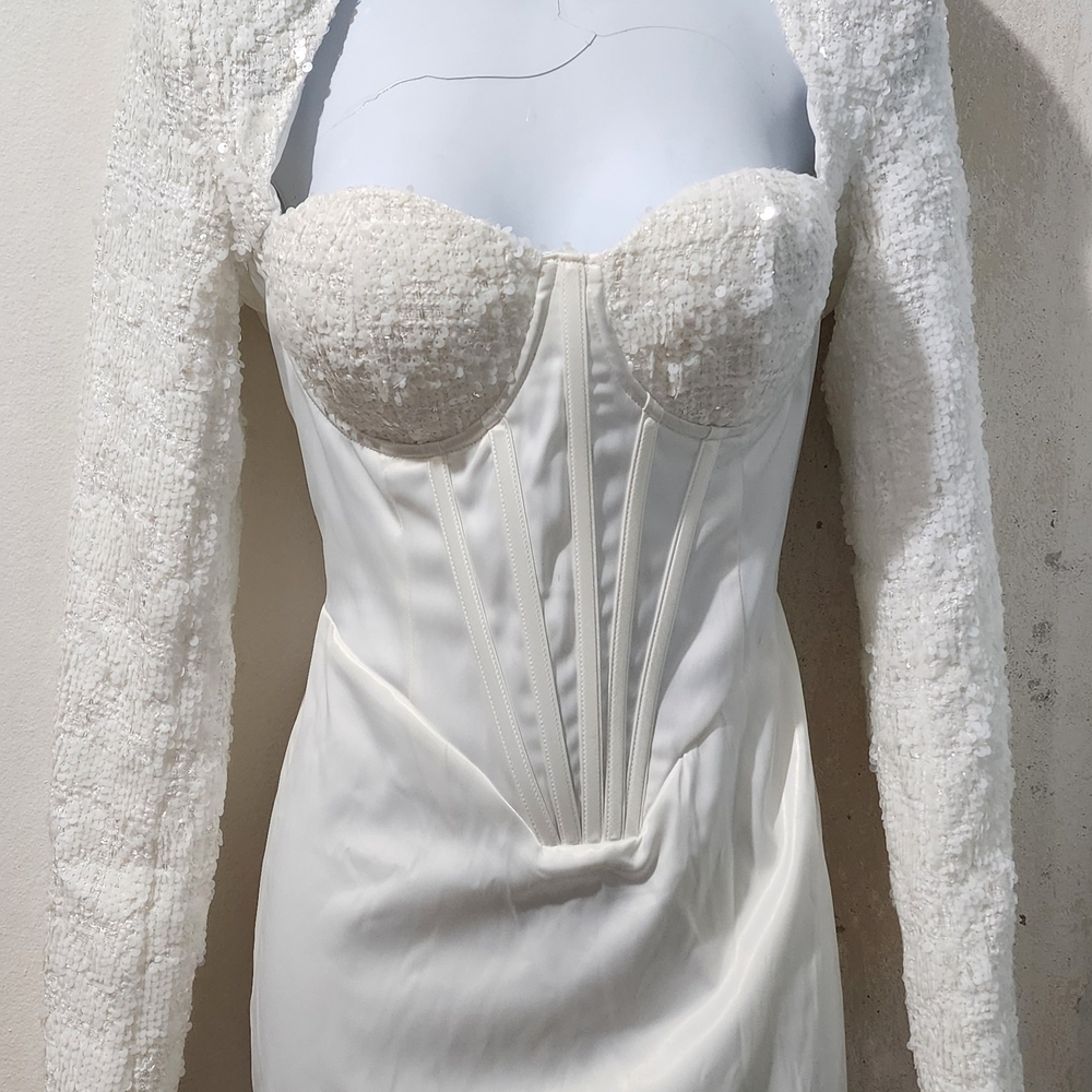 White Long Sleeve Corset Bodice Dress